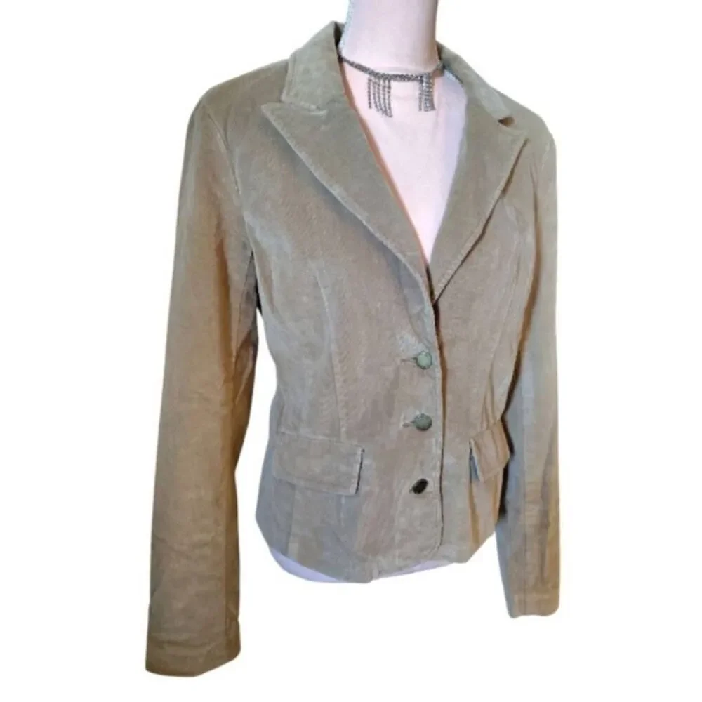 VTG Calvin Klein Beige Corduroy‎ Single Breasted Blazer Large *fits like Medium